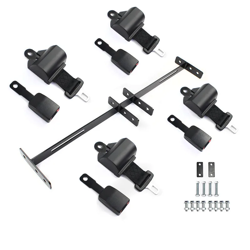 FAR EUROPE Universal Golf Cart Retractable Seat Belt Kit and Bars Combo Bracket kit for 4 seat cart