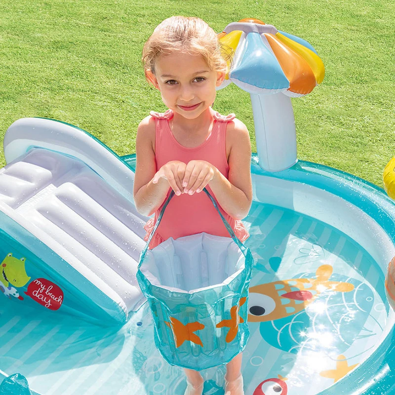Intex 57165 Gator Play Center Inflatable Kiddie Spray Wading Pool with Slide