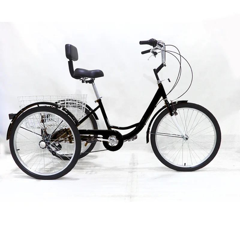 2024 China popular cheap whole sale adults elder 24 inch 6 speed disc brake three wheel cargo bikes trike