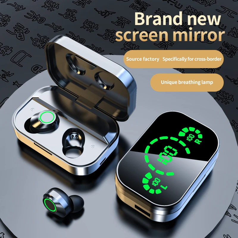 YD03 TWS earbuds LED display mirror BT5.3  earphones amazon top sell wireless headset