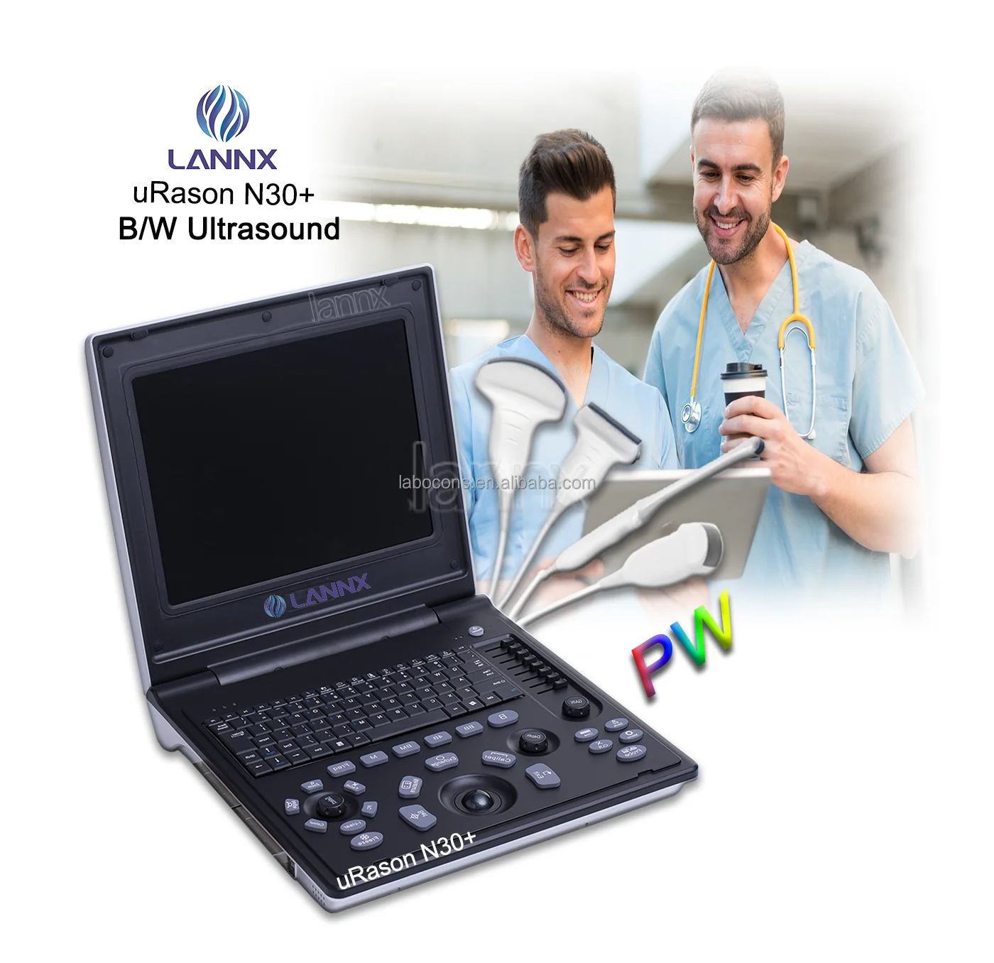 LANNX uRason N30+ New arrival Medical ultrasound instruments Laptop ecocardiografo portatil black / white PW Ultrasonic scanners