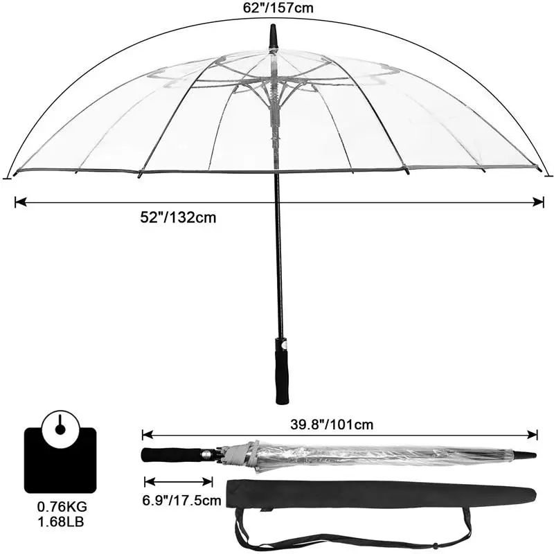 Clear Golf Umbrella Transparent Auto Open Large Stick Oversized Windproof Waterproof umbrella transparent umbrella
