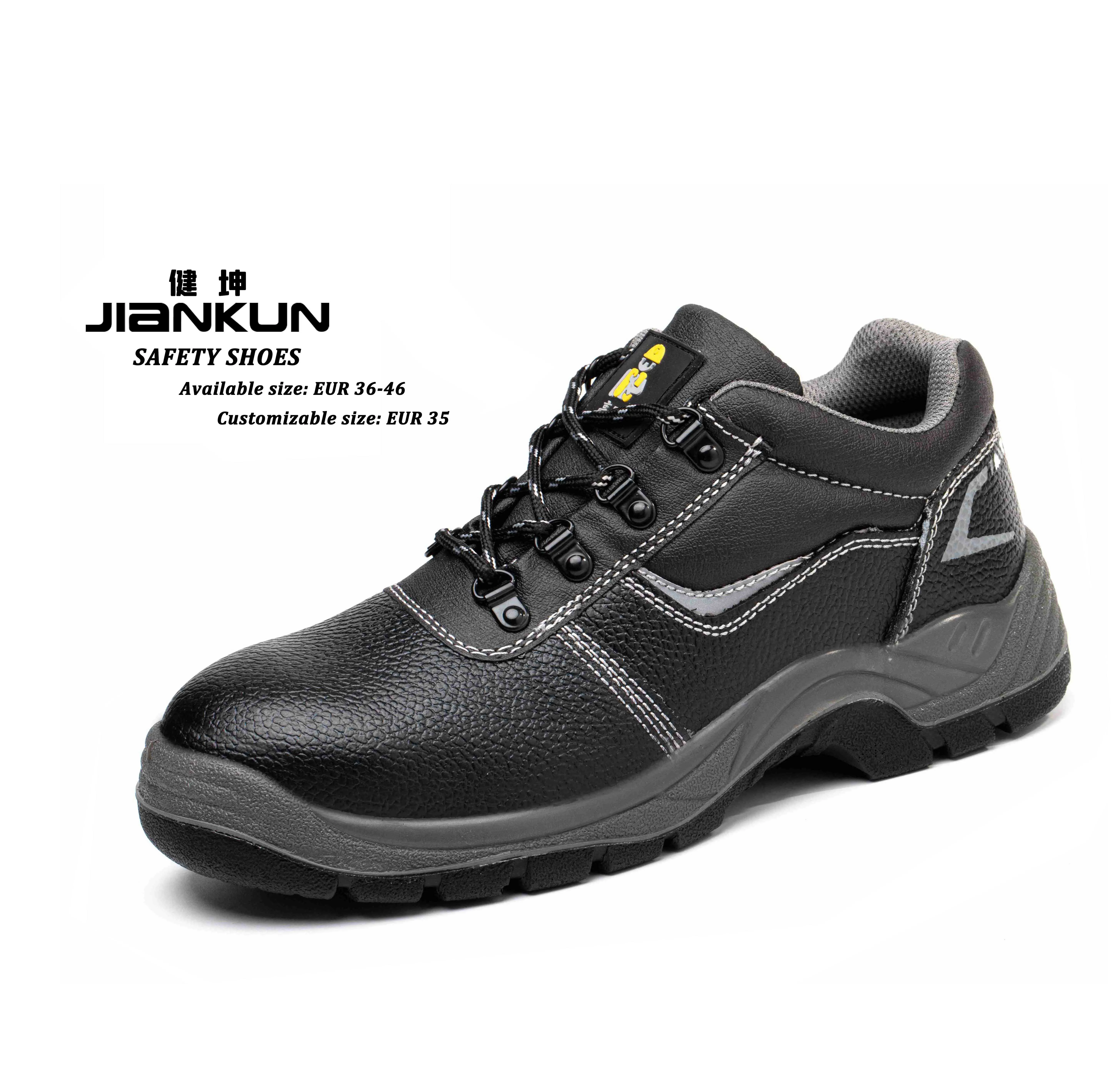 JIANKUN Customizable Reflective Strip Embossed Leather Upper Safety Work Shoes Genuine Leather Anti-Puncture Anti-Slip