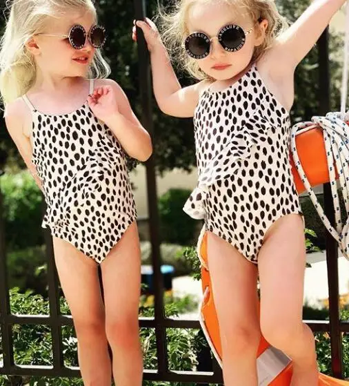 Toddler Baby Girls Leopard Swimsuit Ruffled Sleeveless Swimwear One-Piece Beachwear Bathing Suit