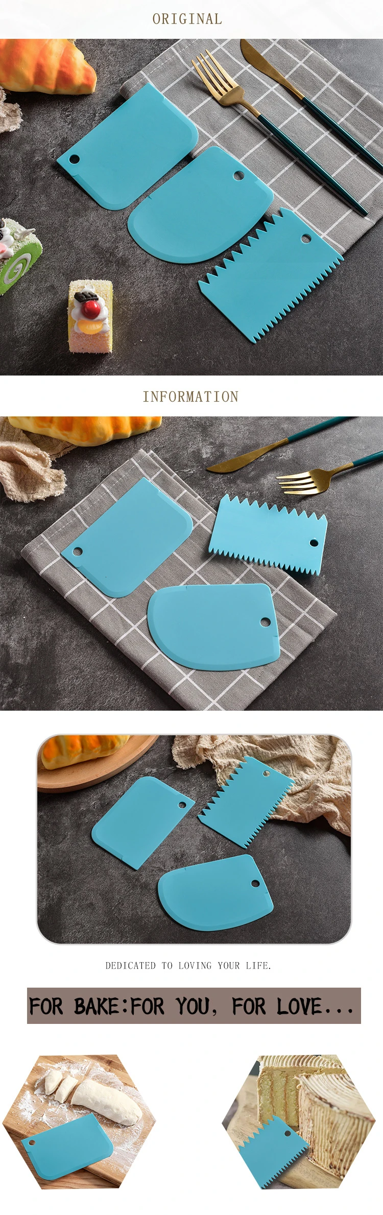 Multifunctional Irregular Teeth Edge Diy Cream 3 Pcs Scraper Cutter Set Cake Mold Tools