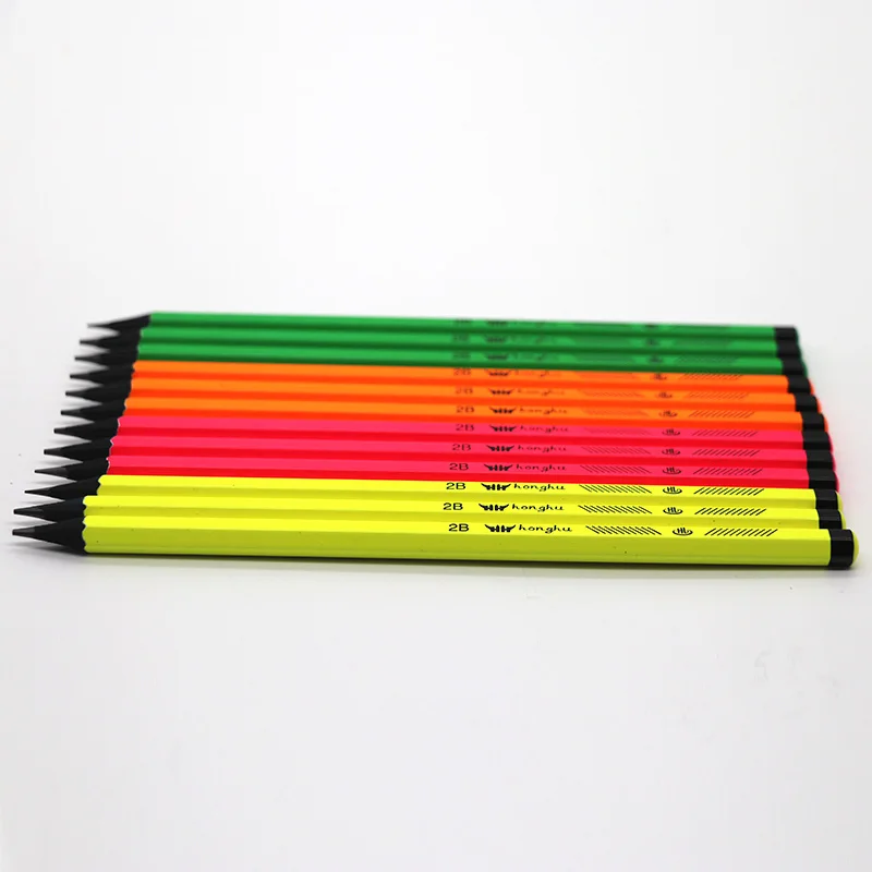 HB Pencil Neon Painting with Black Circle Dipping Paper Tube Packing