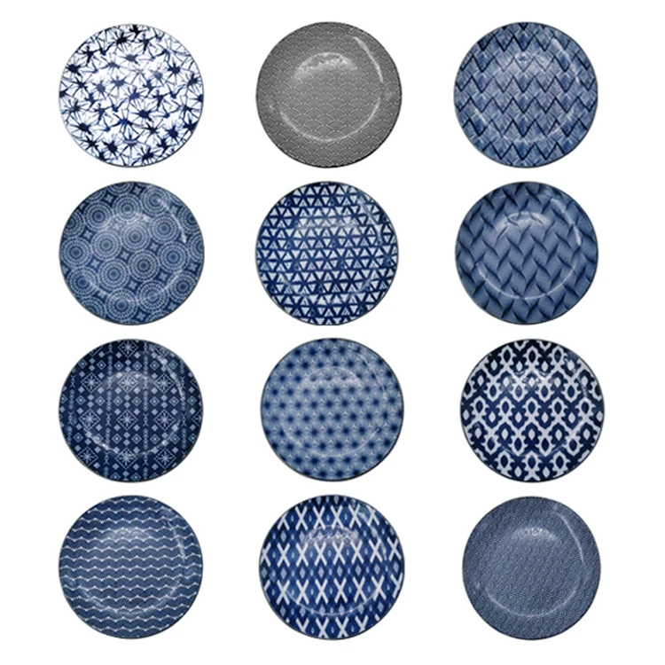 Japanese style daily creative tableware sushi salad dessert geometric pattern round ceramic plate for hotel home restaurant