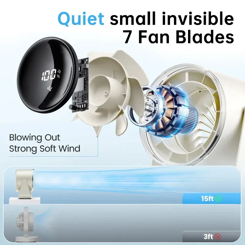 High Speed Portable Table Fan Chargeable USB 100 Speed Adjustable Air Cooling Hanging Mini Fan For Indoor Outdoor Desk