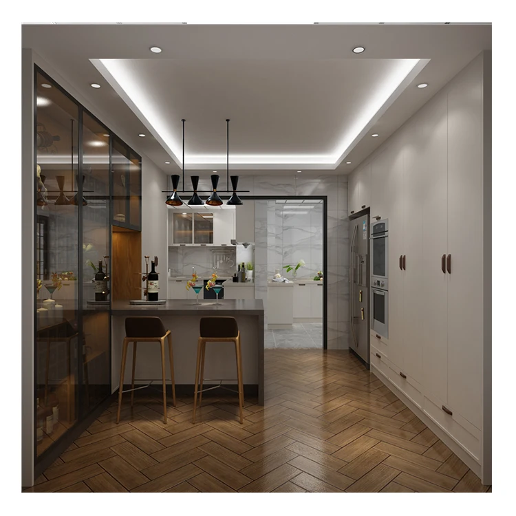 Foshan modern gold door handle cupboard white shaker kitchen cabinet wood/lacquer/pvc ambry