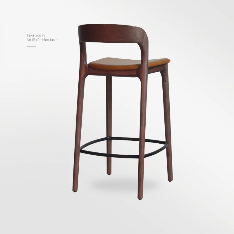 wooden bar chair stool 360 degree swivel without back side chair Kitchen upholstered PU Leather Cushion with wooden pedal