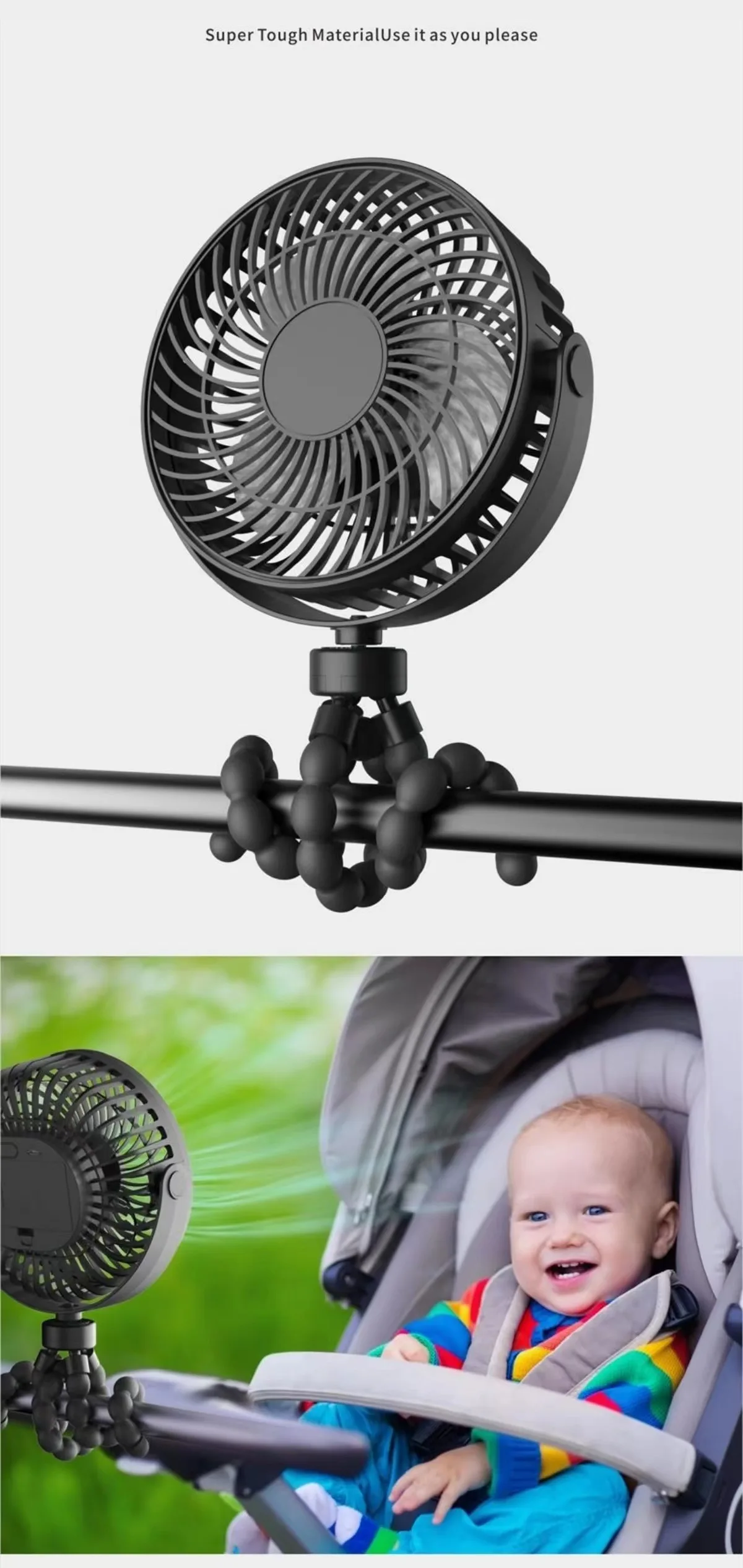 Hot Sale Octopus Battery Powered Stroller Fan 5200Mah Abs Electric Fan Usb Rechargeable Personal Portable Mini Fan
