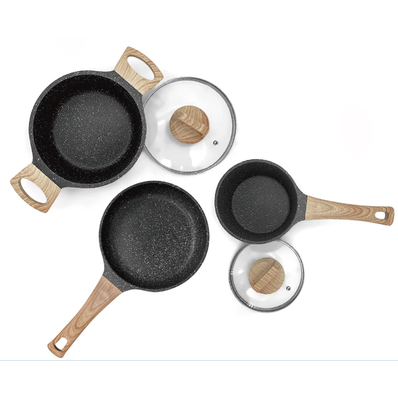 2023 Hot Sale  Soup Pots Handle  Marble Pink Cookware Set