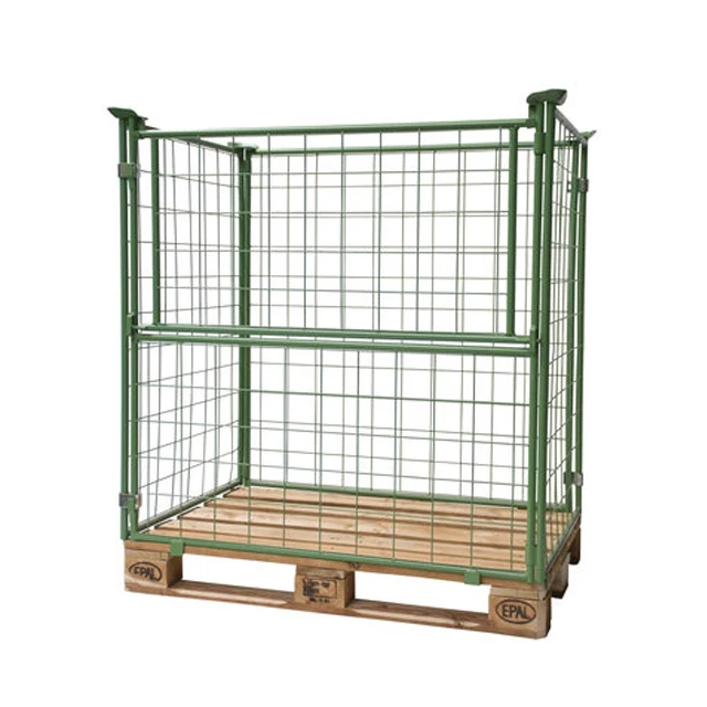 Midwell middle duty powder coated folding stackable metal steel wire mesh pallet cage for sale