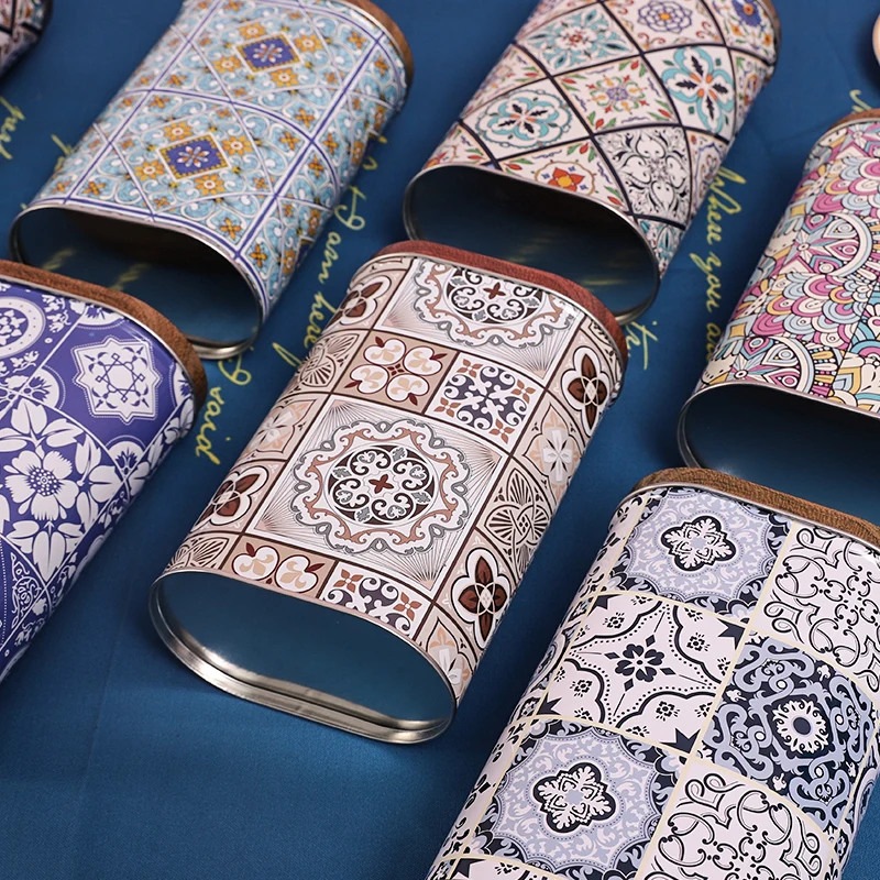 Customized Food Grade Container Metal Blue and White Porcelain Print Round Luxury Packaging Tea Tin Box Caddy Coffee Tin Cans