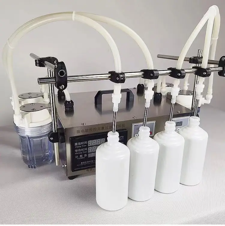 Small 4 Nozzles Filling Machine for Low Viscosity Liquid Bottle Semi Automatic Filling Equipment Cosmetic Liquid and drink water