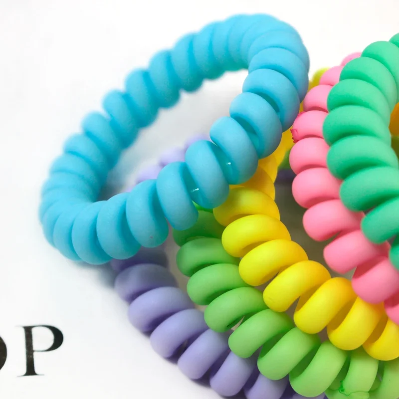 simple and colorful coil shape rubber band elastic telephone hair ties for women and  girls