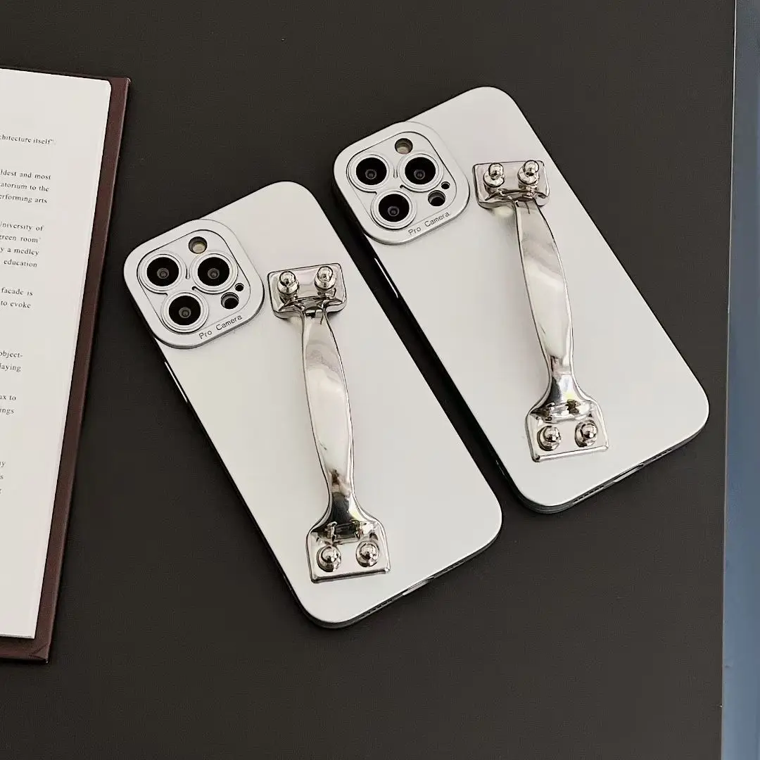 Creative personality design metal silver door handle phone case for iphone14 13 12 11 Pro Max