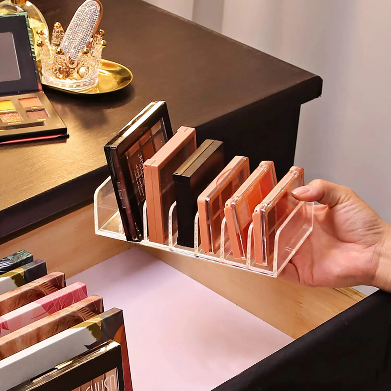 Crystal Clear Acrylic Makeup Box Drawer Makeup Divider Acrylic Eyeshadow Disc Blush Palette Storage Rack Makeup Tray