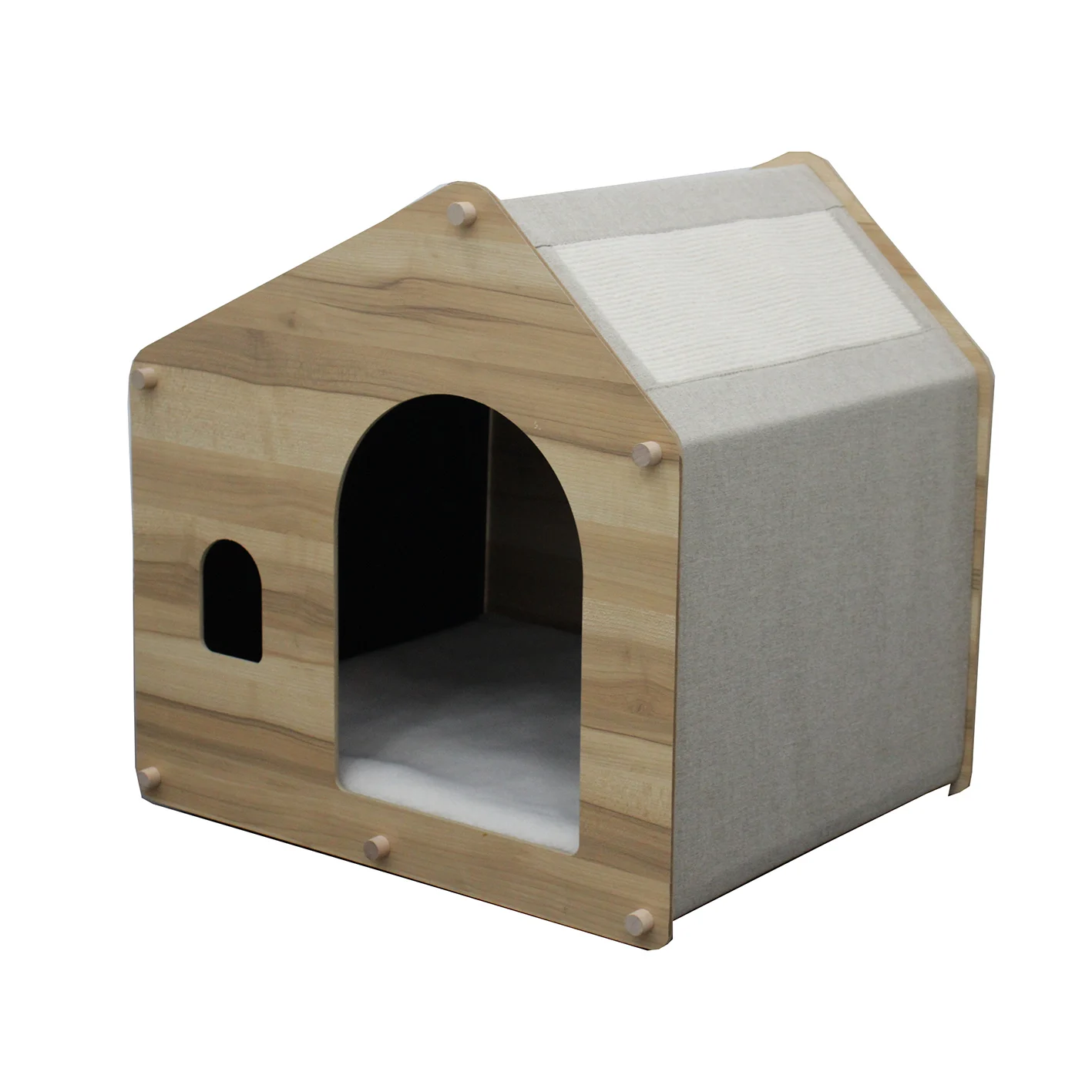 smart large foldable indoor wooden fabric pet cat bed luxury house for living room