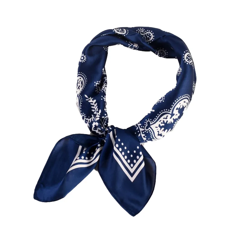 Vintage fancy 70*70 square satin hijab silk head wrap head tie scarf paisley printing bandana scarves for ladies women