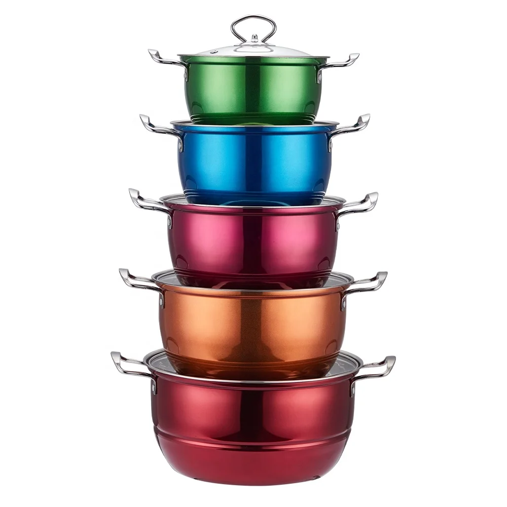OEM/ODM 10pcs Colorful Outdoor Set of Pots Cookware Kitchen Saucepan
