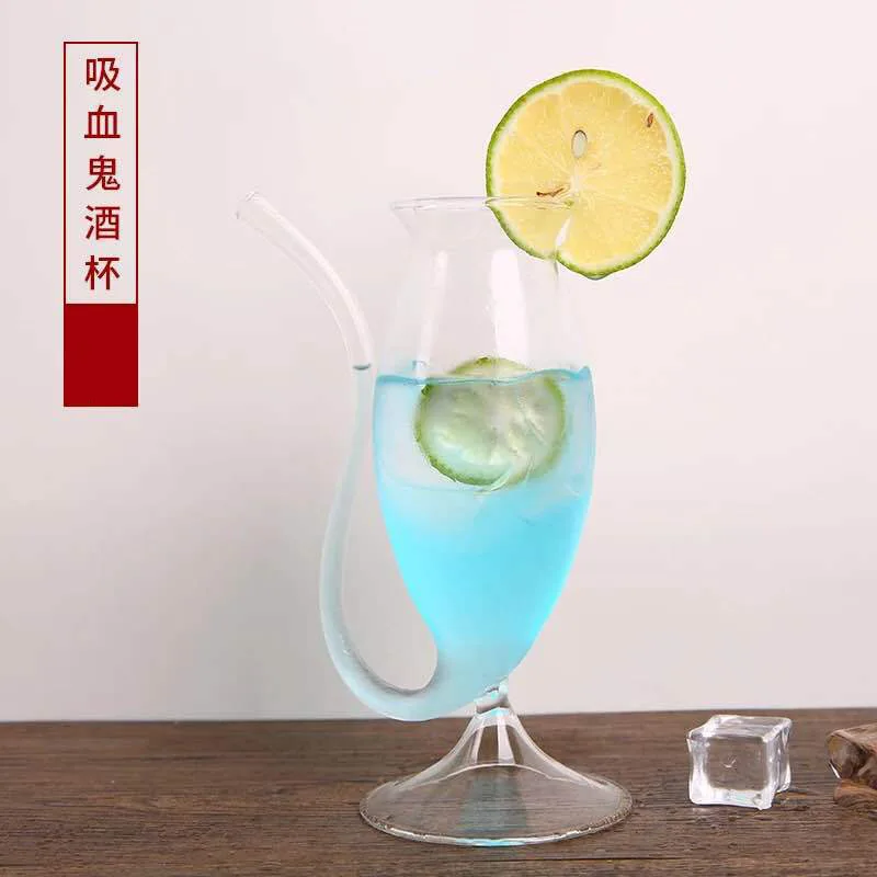 Vampire Glass Cup Wine Whiskey Glass Heat Resistant Sucking Juice Milk Drinking Tube Straw Cup Creative Wine Glass High foot
