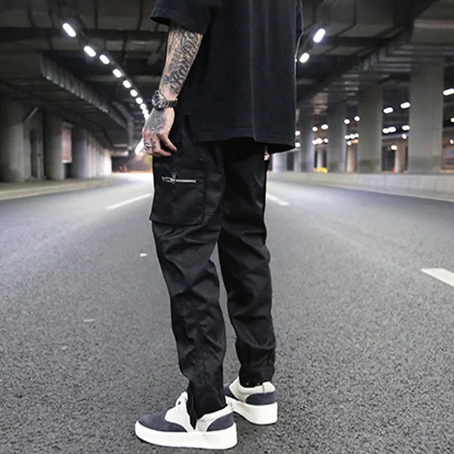 Multi zipper pockets straight stretch waist pants usa street solid color jogger pants men casual cargo pants stock dropshipping