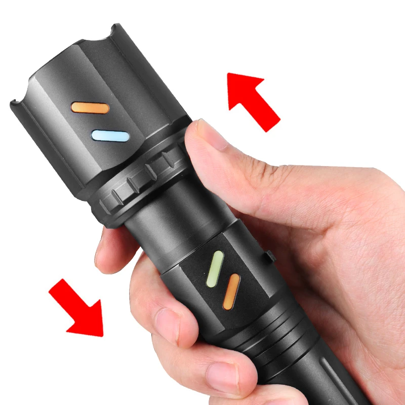 Super bright telescopic zoom flashlight with fluorescent strip outdoor waterproof rechargeable flashlight can light cigarettes