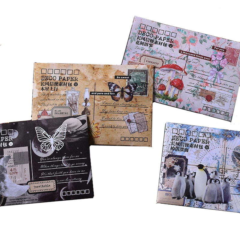 100pcs New Retail Retro Vintage Wind Messenger Memo Pad Pack Diy Material Paper Book Notepad Journal Scrapbooking