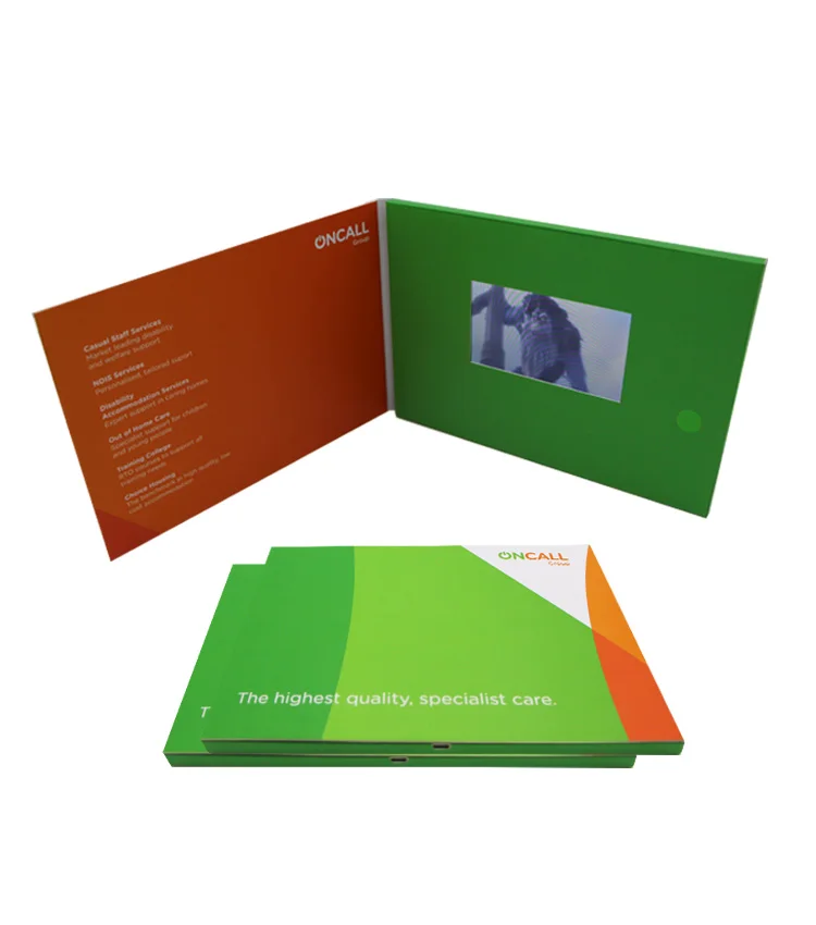 Softcover HD/IPS screen customize printing video brochure 5 inch for business/advertising/gift
