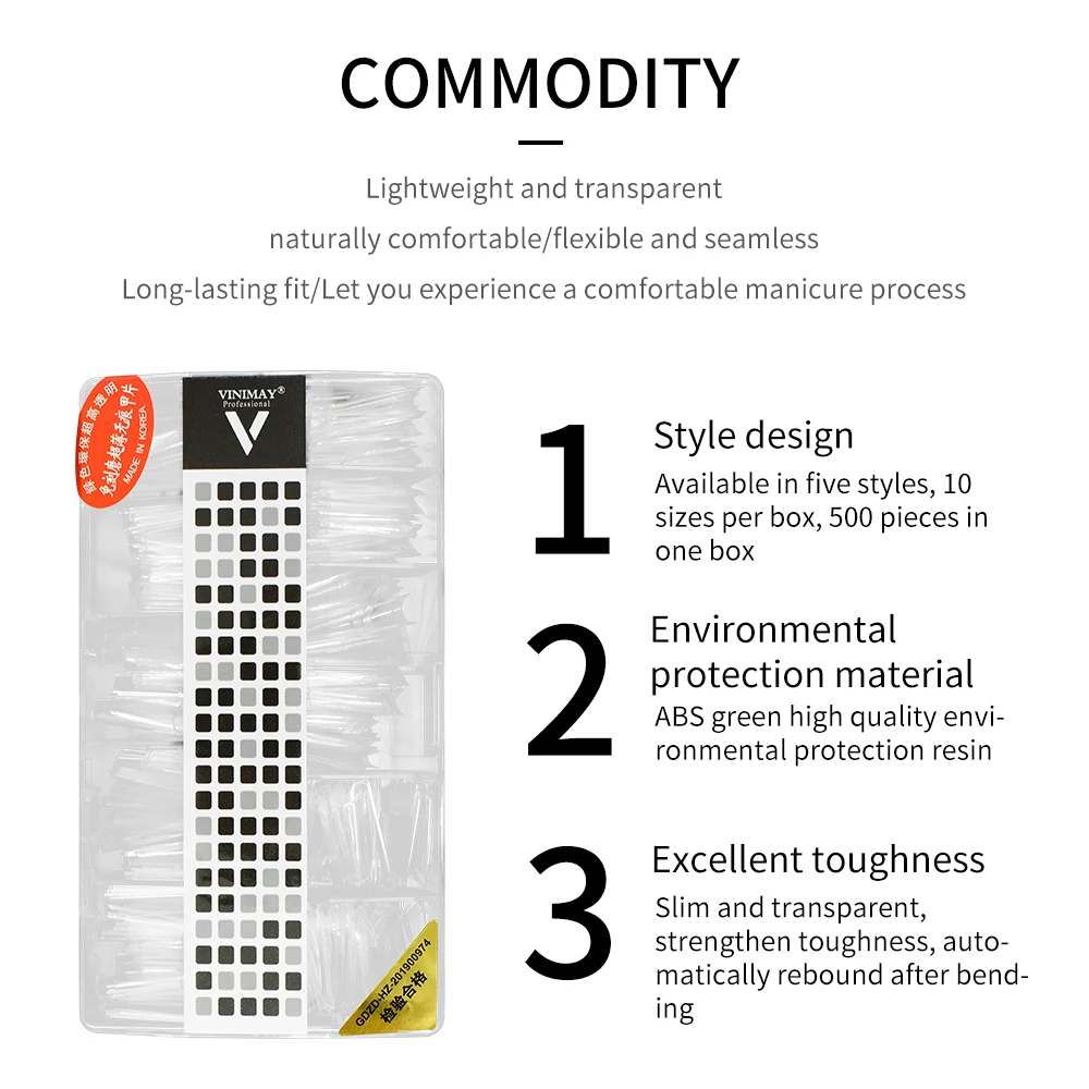 Private Label 500pcs Gel X Nail Tips Full Cover Tapered No White Line Almond Square Ballerina Nail Tips Box Packaging