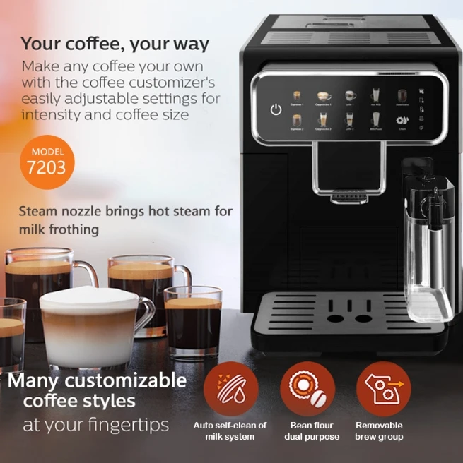 1350W Touch ScreenHousehold Fully Automatic Espresso Coffee Making Machine With Grinder