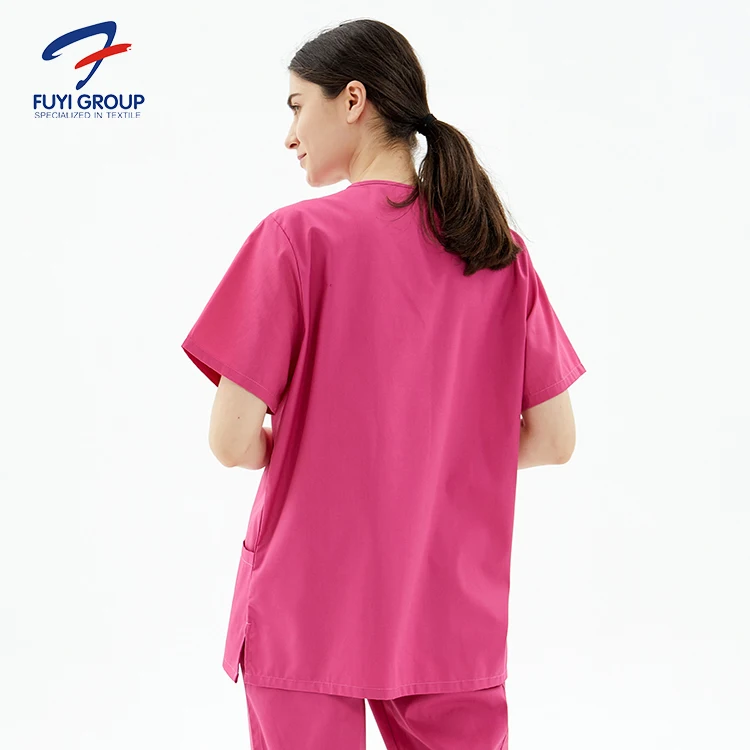 Popular medical hospital v neck stylish pocket short sleeve classic scrubs suit high quality of TRS with Stretchable