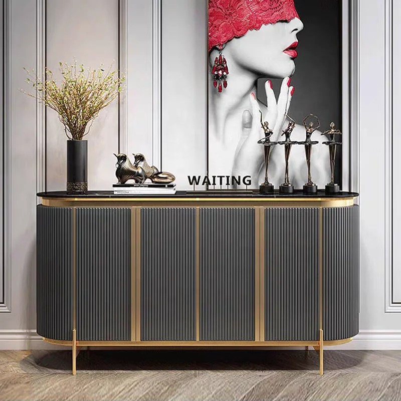 NOVA Luxury Black Gold Dining Room Sideboard With Metal Modern Marble Table Top Buffet Living Room Side Storage Cabinet