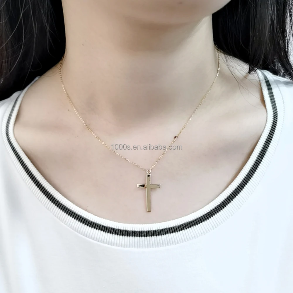 Best Selling Classic Plain 9K 10K 14K Real Solid Gold Cross Pendant Necklace Jewelry for Christian