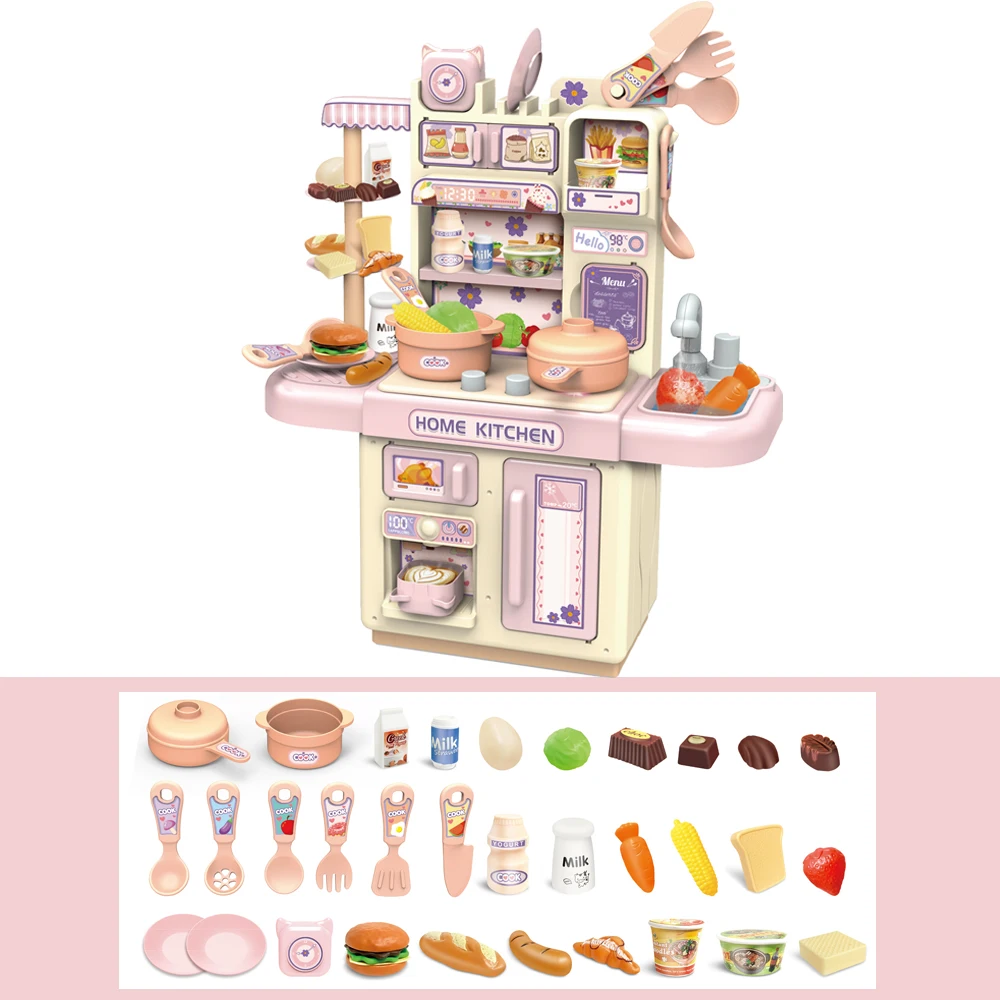 Hot selling product Kids Cooking Play Set with light pretend play cooking game spray children Miniature kitchen toy Juguetes