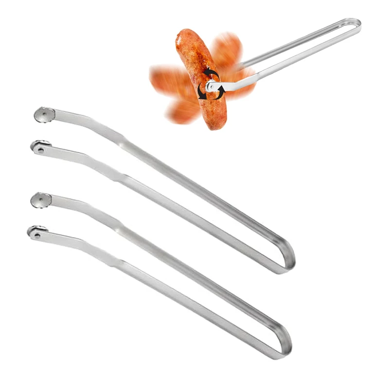 BBQ Spinning Wheels Kitchen Camping Cooking Tools meat Sausage Turning Tongs