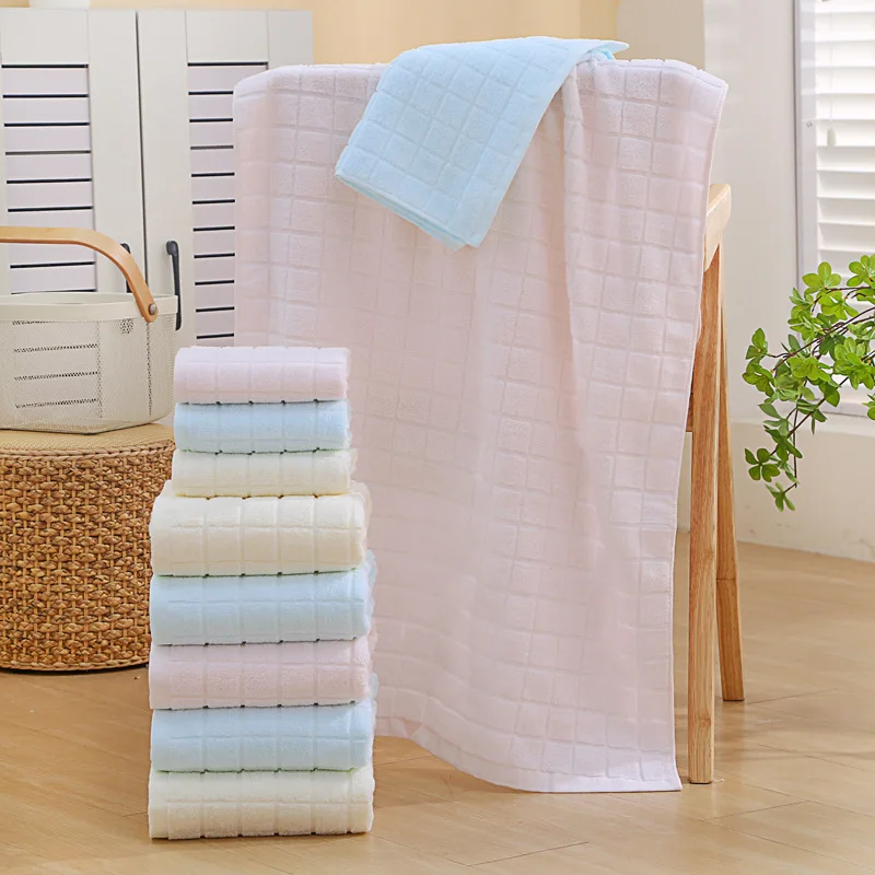 Luxury Soft Super Absorbent 100% Cotton Bath Towel Towel Plain Checkered Solid Color Face Towel For Home
