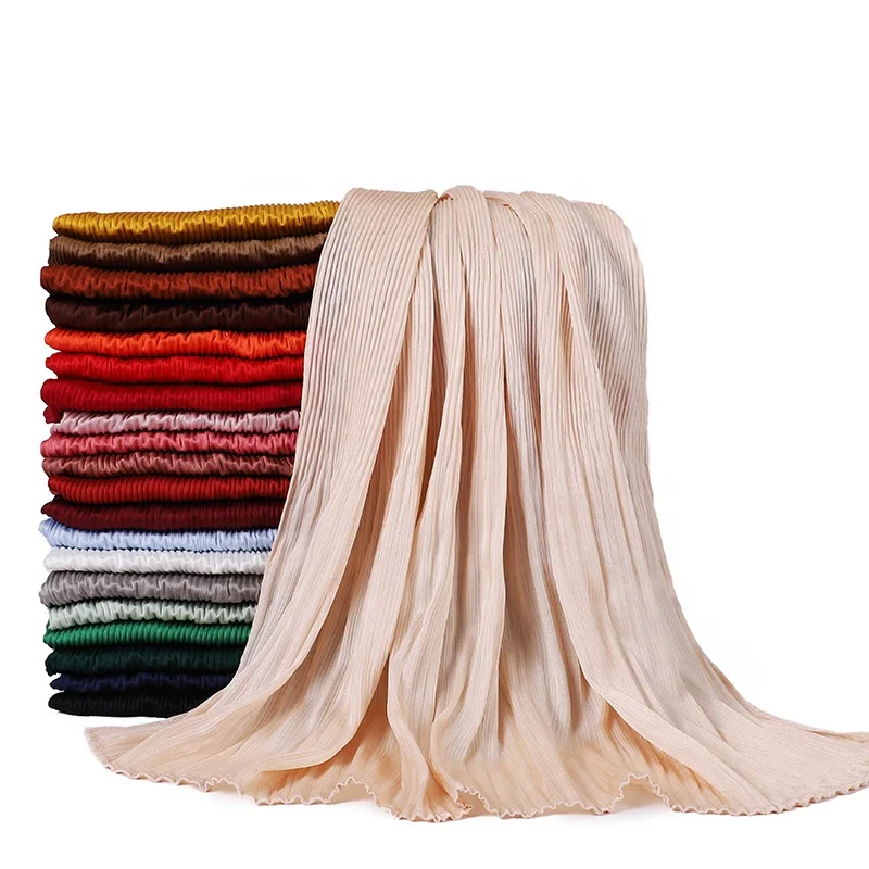 Fashion pleated crinkle chiffon hijab women majikon 46 colour scarf georgette pleats chiffon veil hijab scarfs
