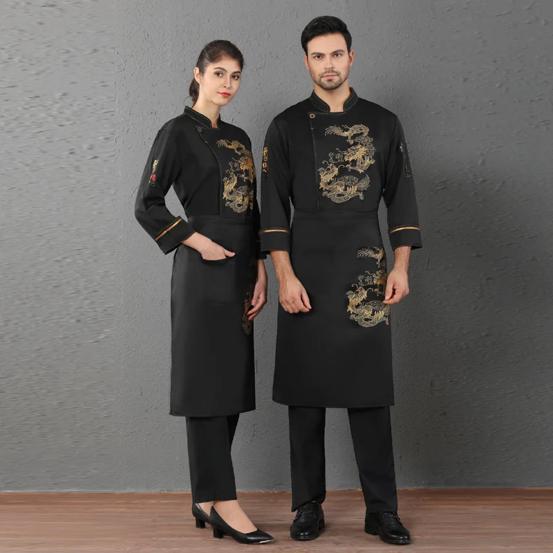 
Breathable soft quick dry chef uniform custom logo white and black unisex chef suit 