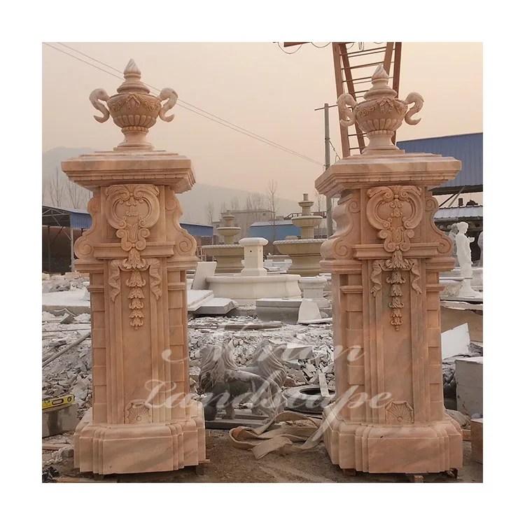 Antique Stone Carving Pillar Sunset Red Marble Gate Square House Pillars And Column Designs Prices
