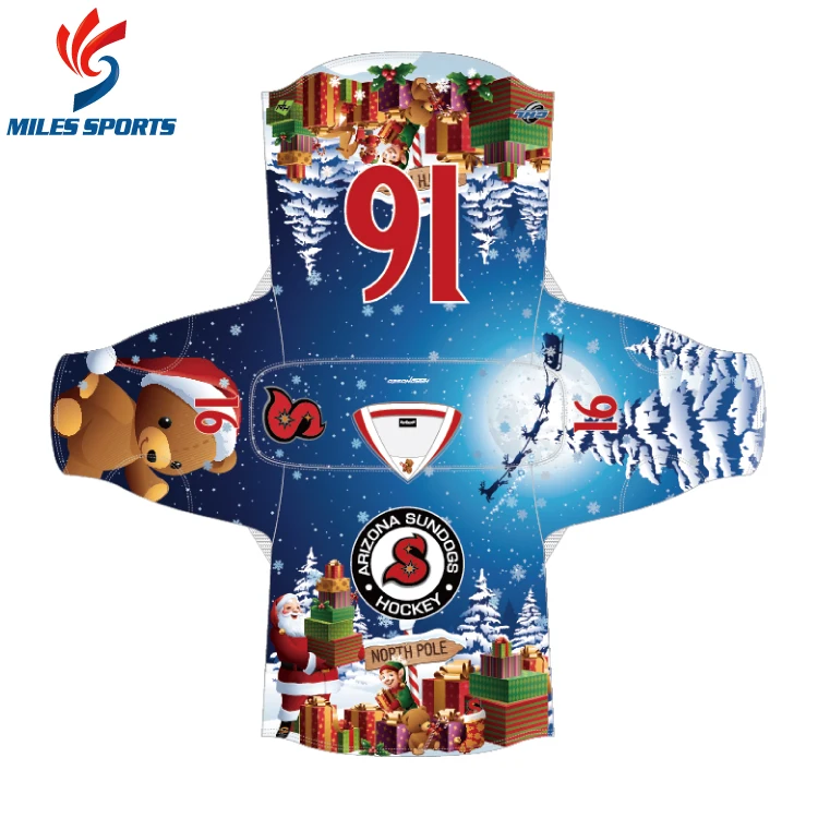 cheap 100 polyester funny christmas camo big sizing single lace up boys ice hockey jerseys