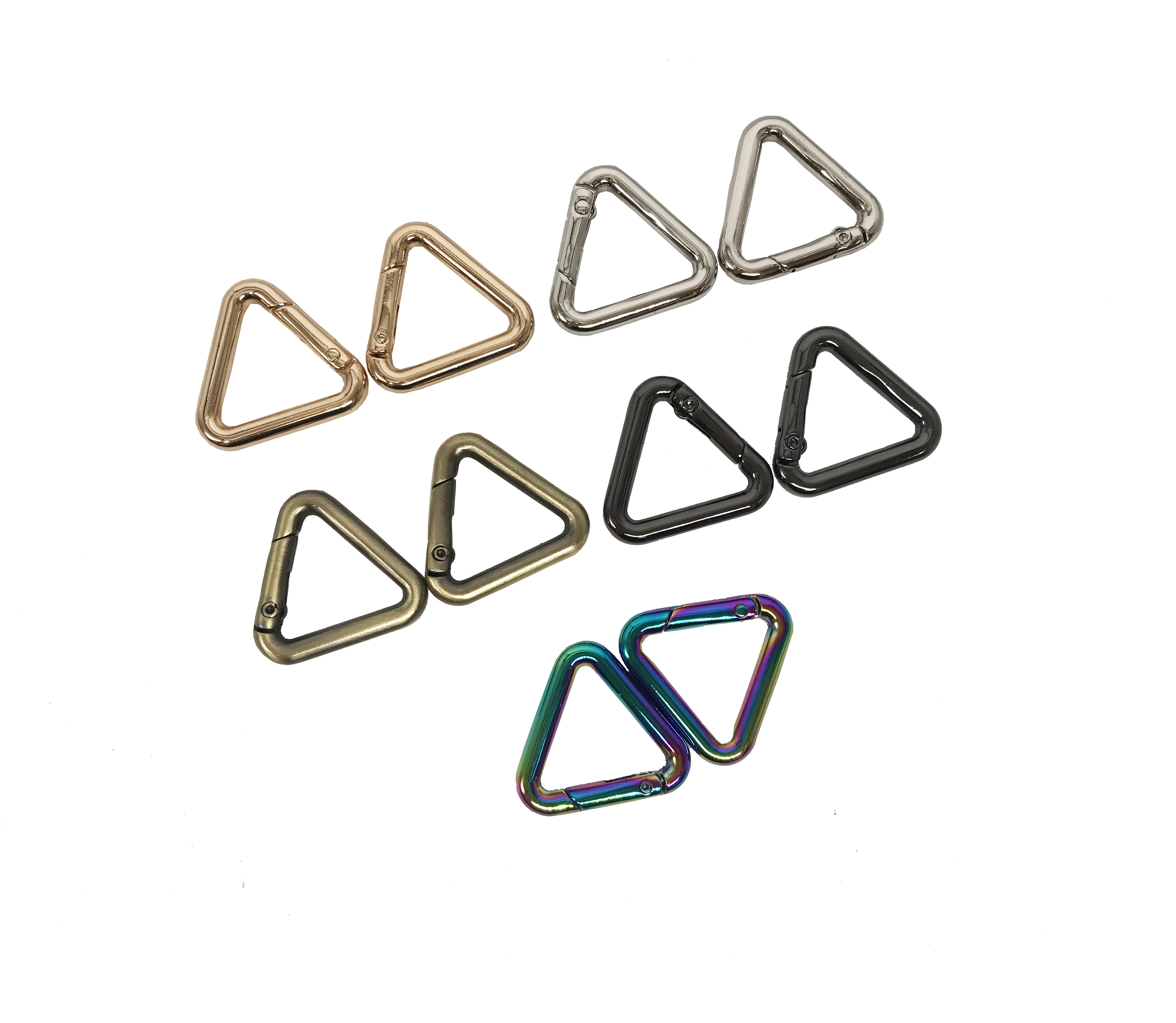 Cloxy Metal Bag Making Accessories Spring Gate Triangle Ring Buckle for Handbag Purse Webbing Strap Metal Triangle Spring Clasp