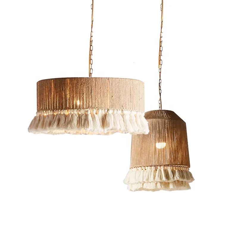 Custom Design Bohemian Twine Tassel Chandelier Jute Rope Pendant Light Ceiling Lamp Dining Room  Home Decor