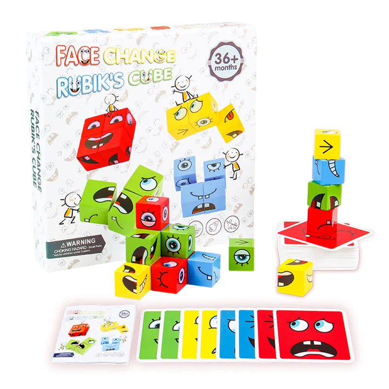Hot sales Custom Face change  Cube block emoticon smiley face challenge children cube space thinking parent-child board