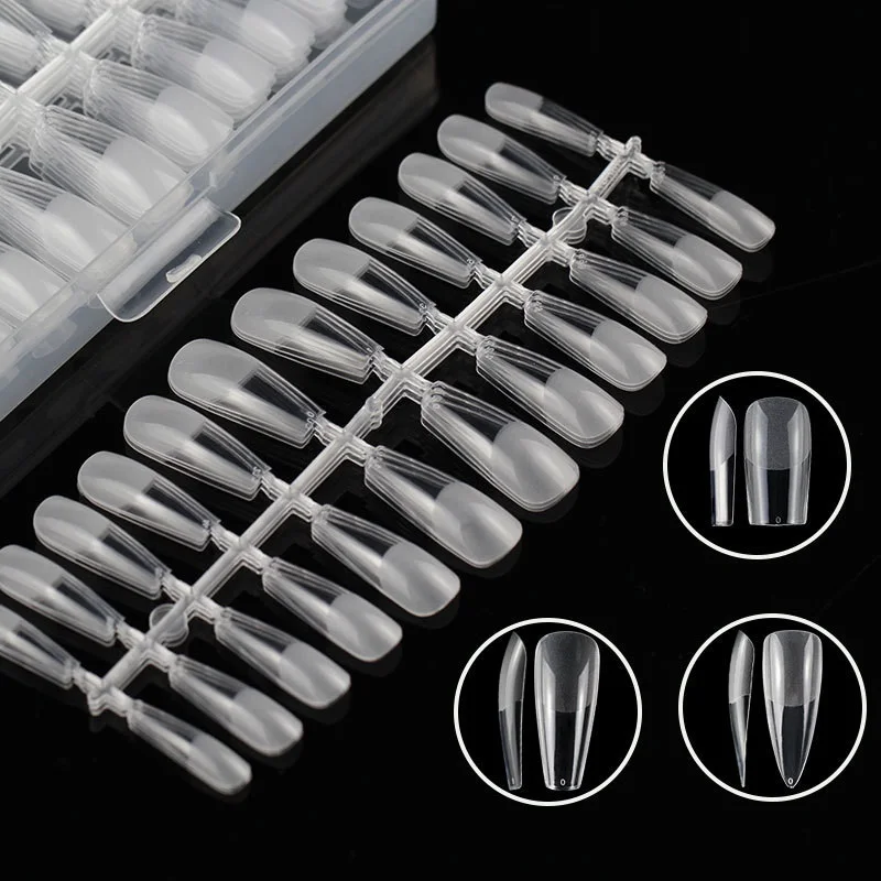 Hot Sale 240pcs Soft Gel Nail Tip  Full Cover Long Clear Fingernails Artificial Fingernails Nail Tips Box With Customized Label