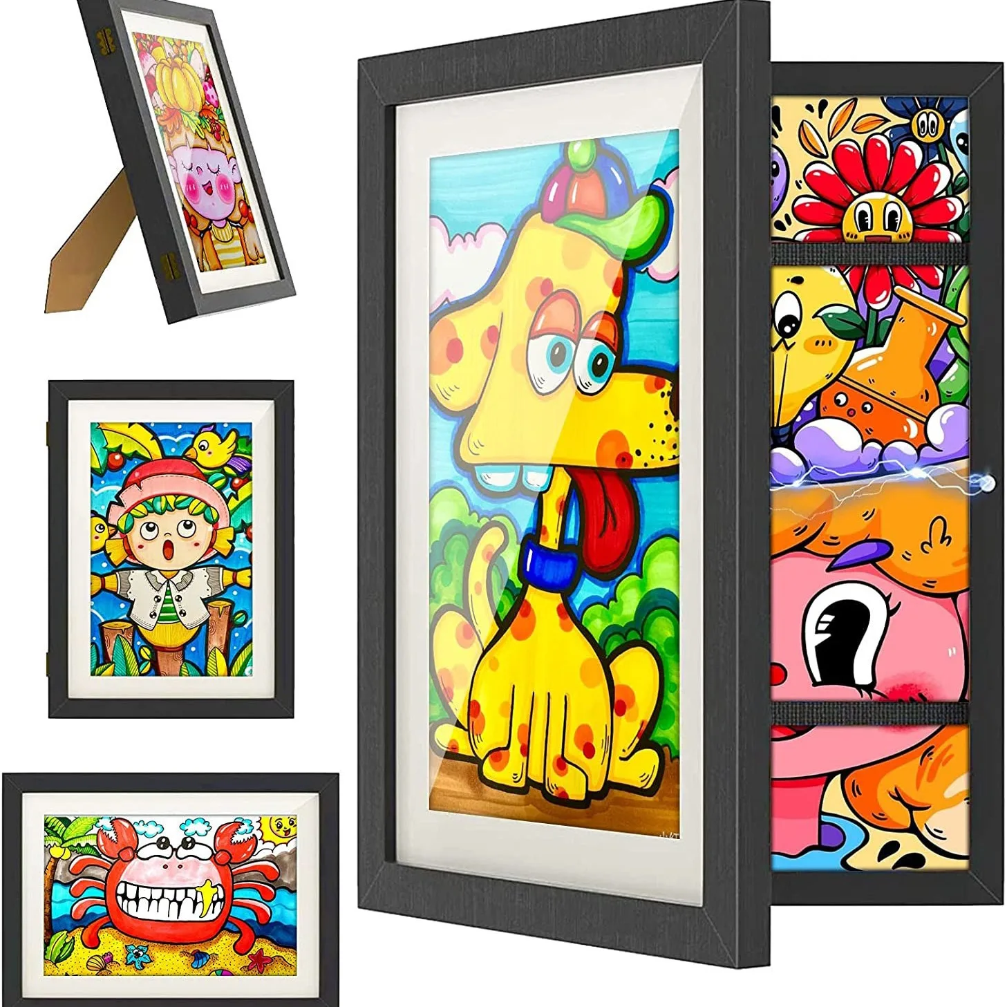 Kids Artwork Picture Frame changeable in Black Wood with Shatter Resistant Glass kid art frame