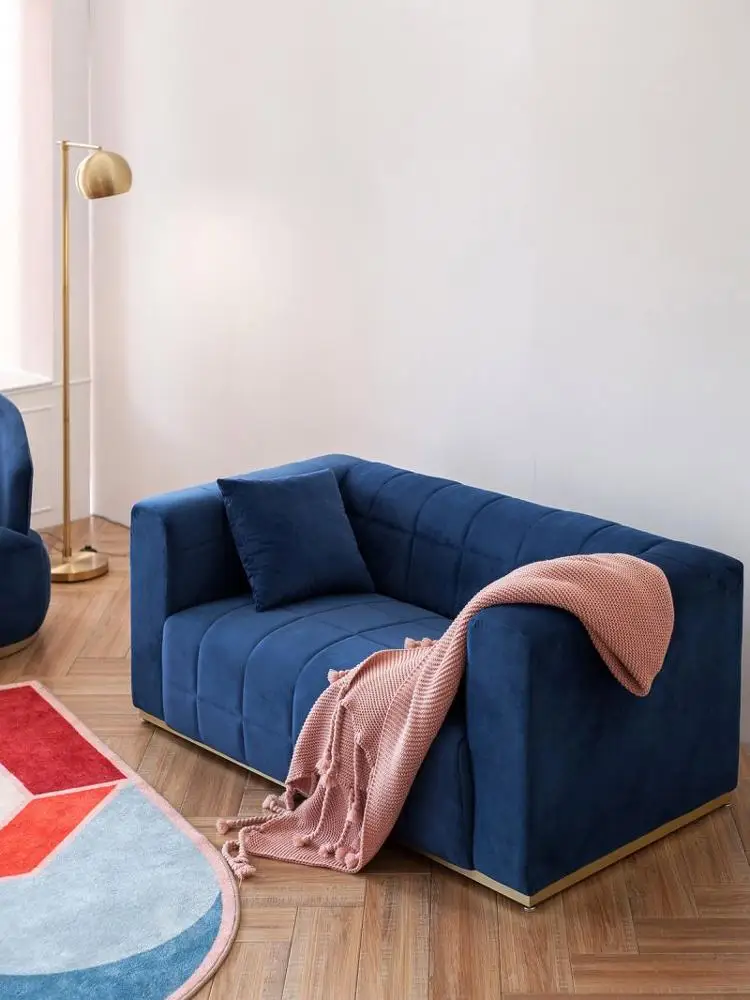 Современный простой итальянский легкий роскошный тканевый диван для гостиной одиночный или двойной настраиваемый голубой бархатный