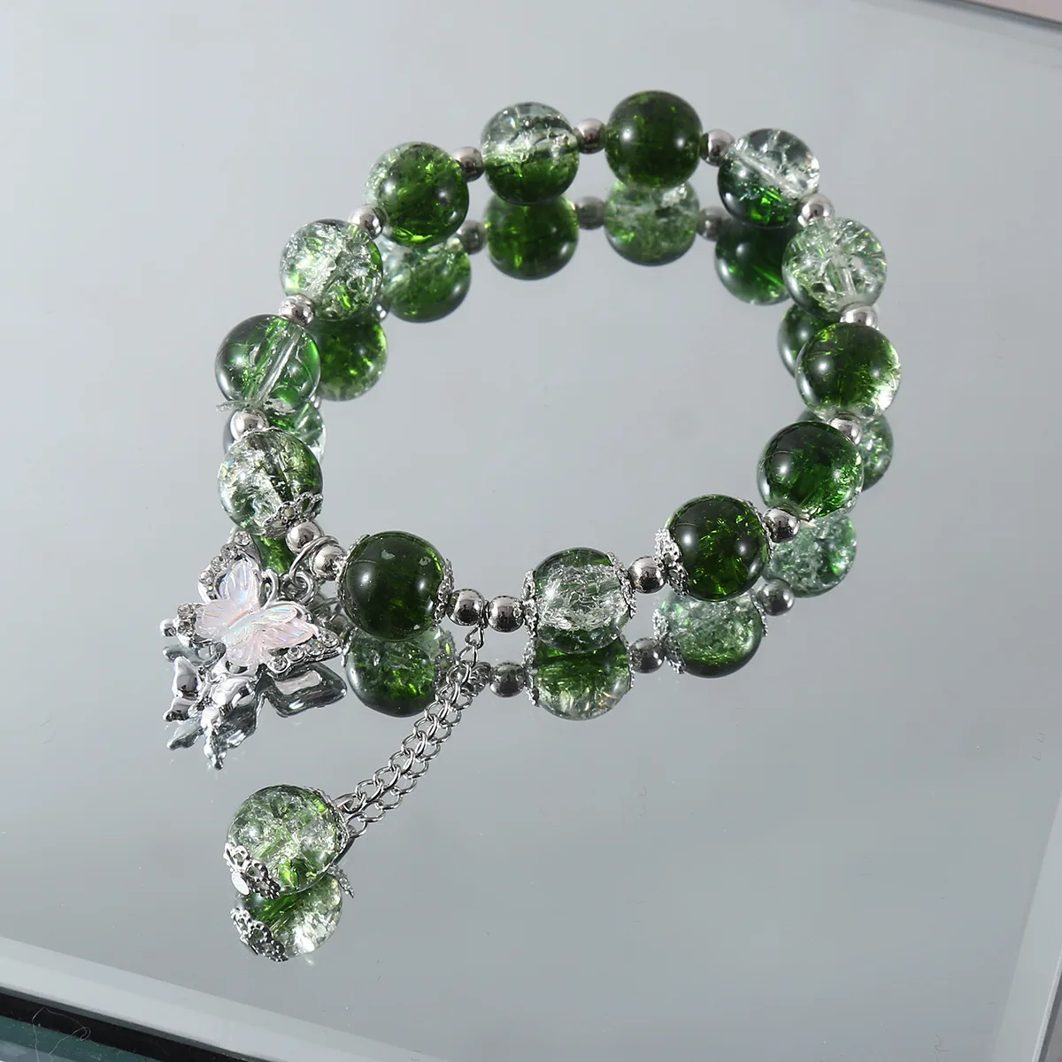 INS Fantasy Popcorn Cracked Crystal Beads Bracelet Butterfly Charm Gradient Color Girl Women Friendship Bracelets Jewelry Gift