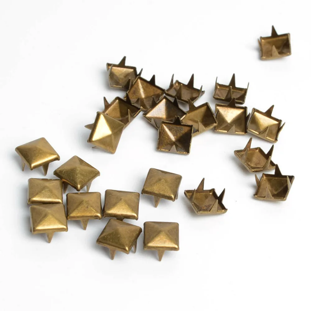 100pcs 8mm Antique Bronze Metal Pyramid Spikes and Studs Nailheads Rivets cuir Punk Garment Clothes remaches metalicos tachas